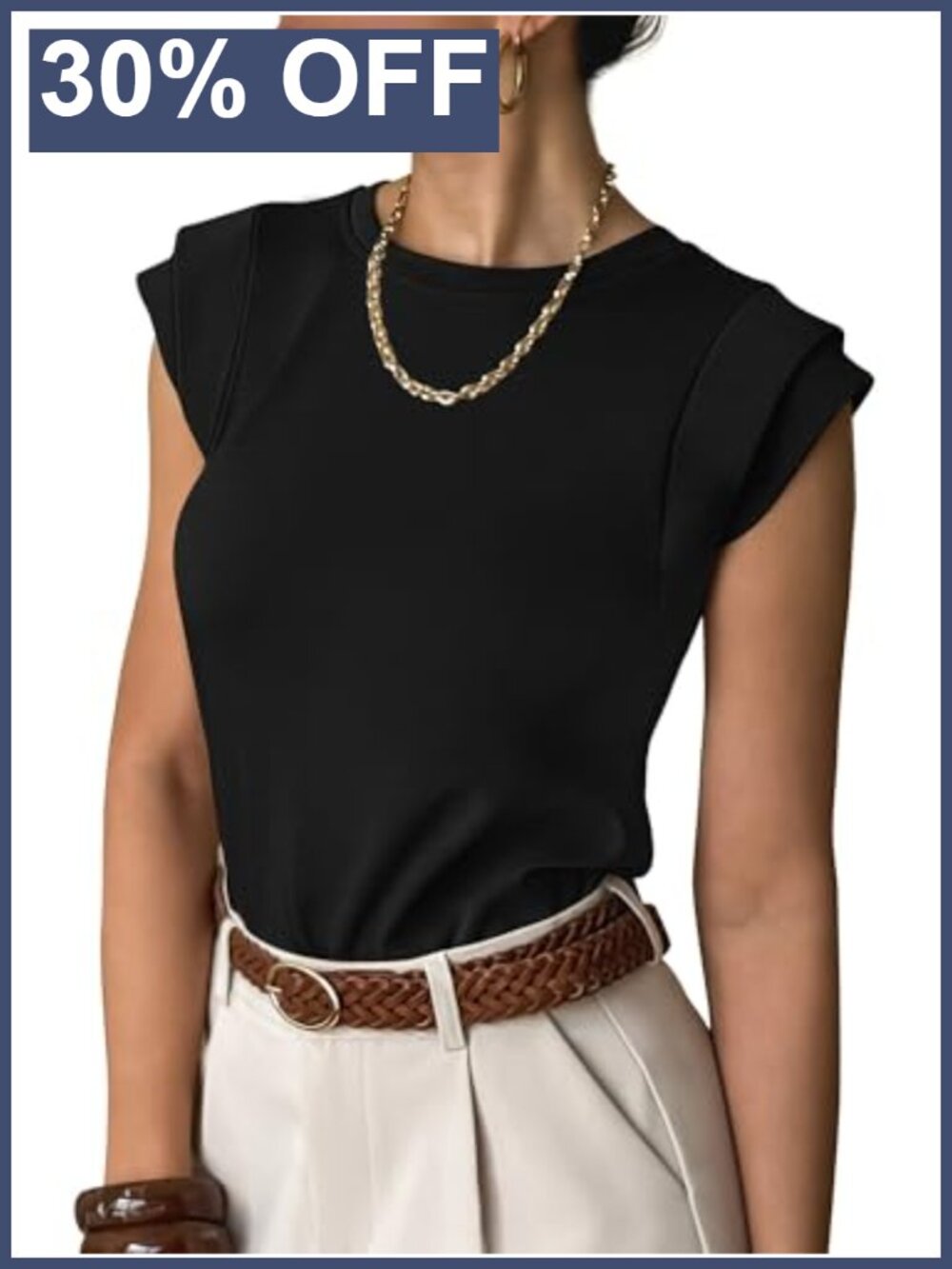 Womens Cap Sleeve Work Top Business Casual Wrinkle Free Crew Neck Shirt